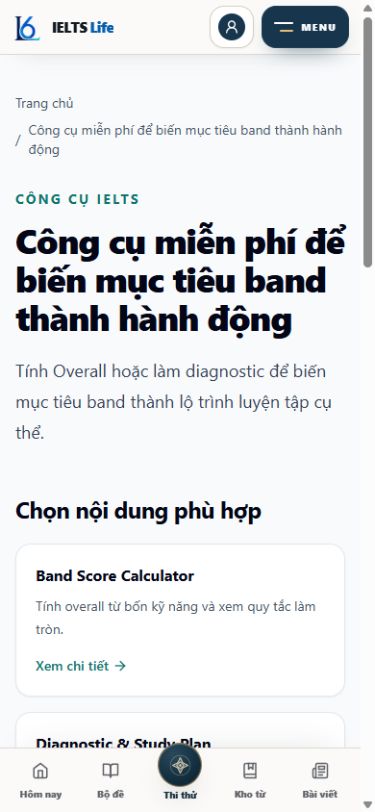 Trang tổng hợp công cụ luyện IELTS miễn phí trên IELTS Life bằng điện thoại