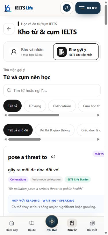 Kho từ và cụm IELTS gồm collocations, cụm học thuật và thành ngữ